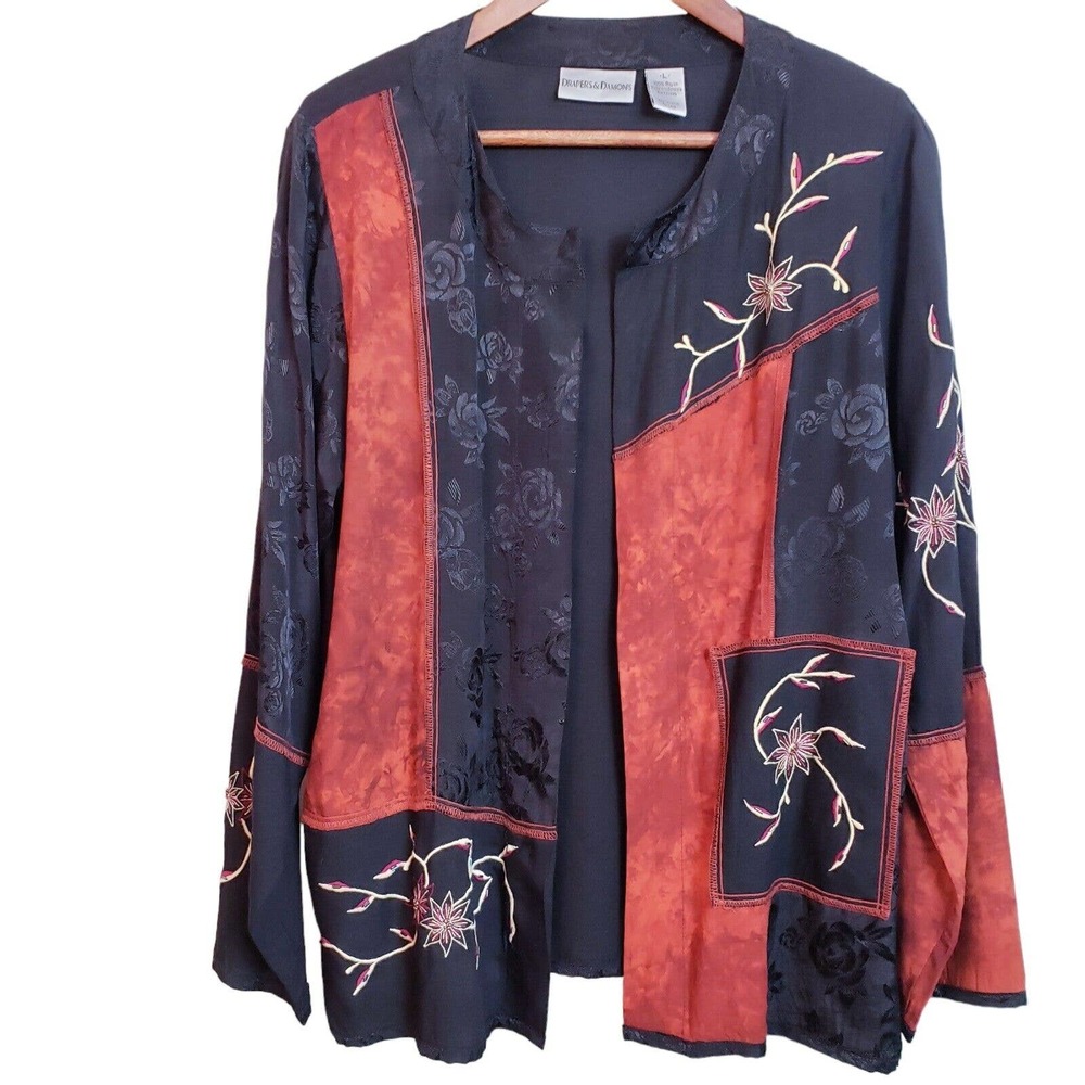 Drapers & Damons Womens Large Classy Black Orange Rayon Blazer Jacket Used - Picture 12 of 12
